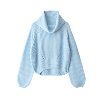 2020 Popular Japanese high collar sweet lantern long sleeve thick pullover loose cashmere sweater Joker short sweater