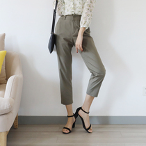 Ultra-thin large stretch hanging slub texture linen plus cotton high waist pipe pants small trousers Japanese women's clothing