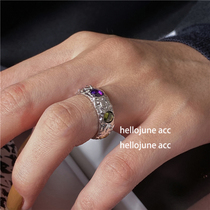 hellojune solid 925 silver color zircon combination ring color candy silver ring