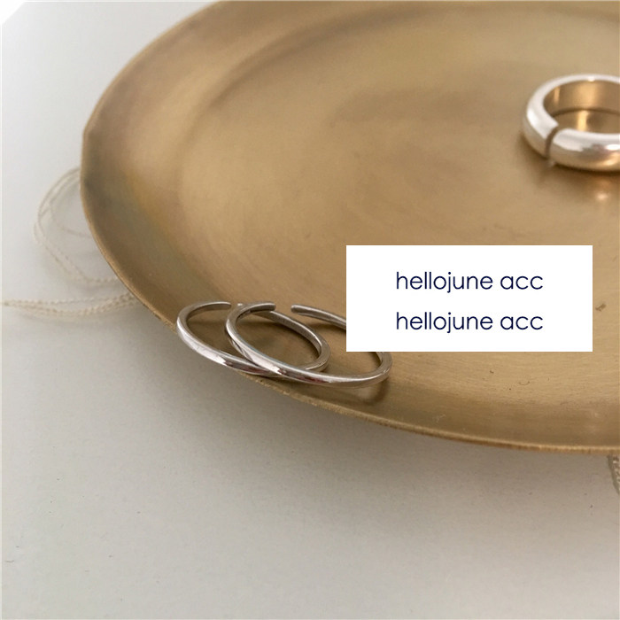 hellojune 925 sterling silver with basic fine ring Simple glossy plain ring with silver fine ring