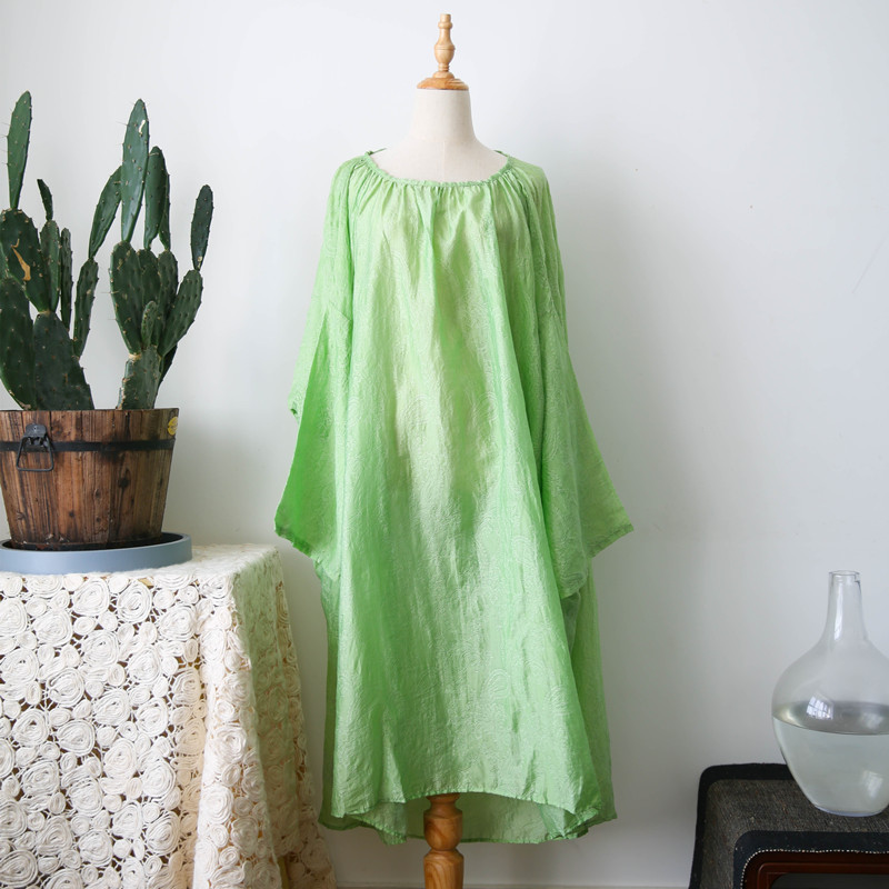 Wandering Elephant's "Dill Green" Chinese-Style Jacquard Romantic Dress Plus Size Women's Clothing for Spring and Summer