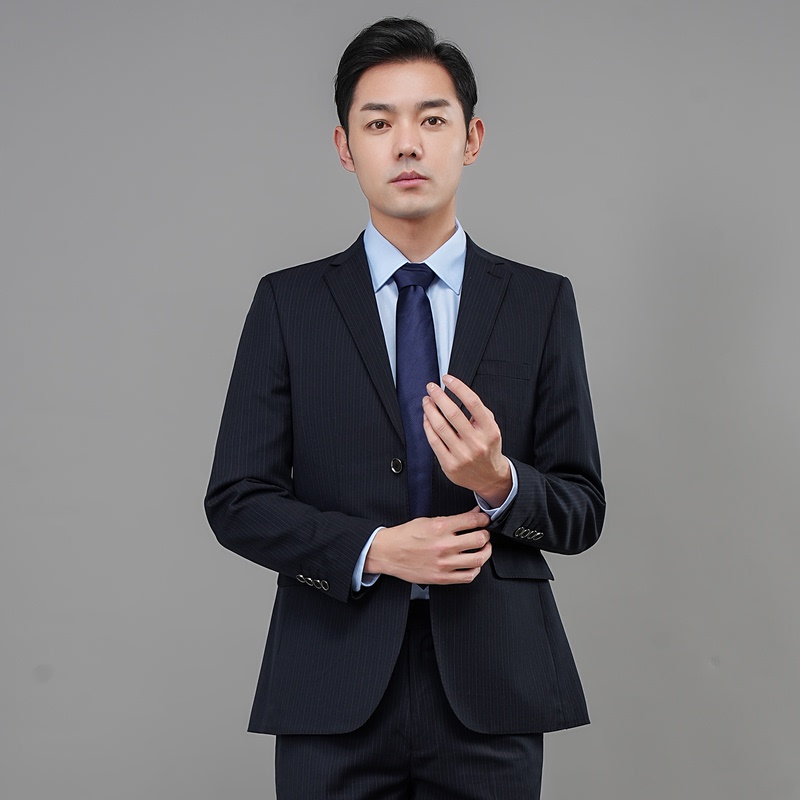China Bank Uniform Navy Blue Striped Suit Men's Professional Attire High-Quality China Bank Business Slim-Fit Professional Jacket