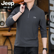 JEEP/Jeep Long sleeved T-shirt Men's Spring/Summer Stand up Neck Ice Silk Half Zipper Sports Casual Quick Drying Minimalist Top 2024