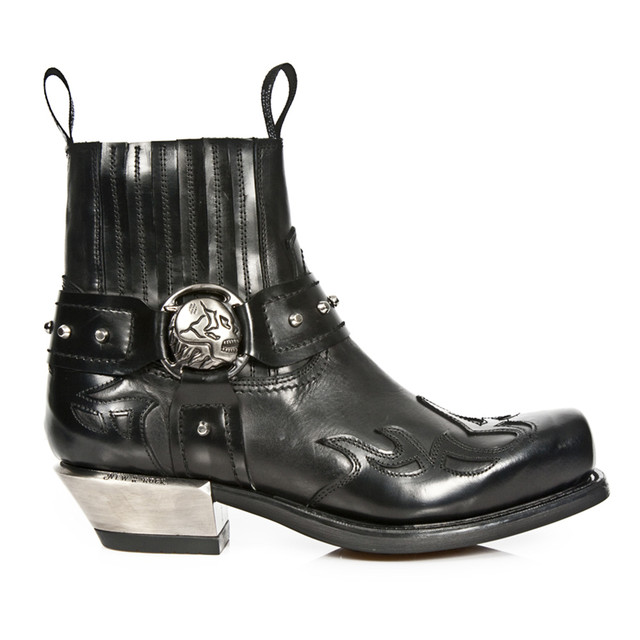 ນຳເຂົ້າຈາກສະເປນ NEWROCK pure handmade cowhide black western denim men's boots Harley motorcycle short boots