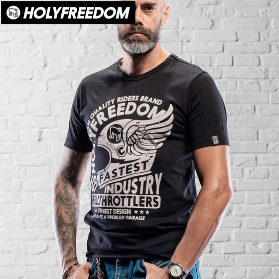 HOLYFREEDOM Harley Triumph 인디언 레트로 오토바이 라이딩 프린트 편안한 코튼 반팔 티셔츠 흑백