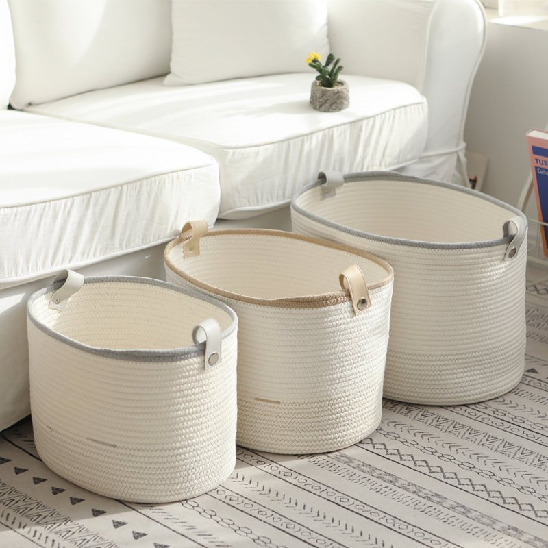 ins classification dirty clothes basket can be clothes basket woven folding box toy storage basket with cover cotton thread clothes basket large household