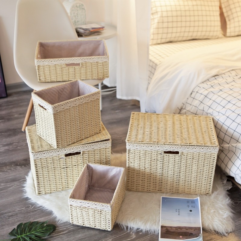 Wardrobe braided large number containing box Grass crocodile choreography storage box covered clothes containing box day style finishing box-Taobao