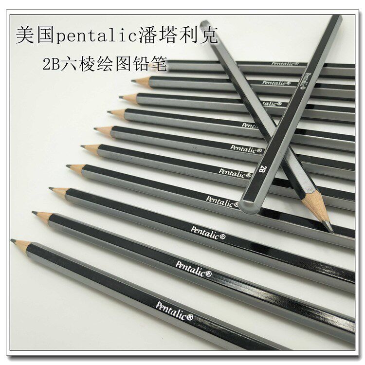 American Pentalic Pantalik Six-Edged 2B Drawing Pencil Sketch Pencil Speed Writing Painting Painted Cashier Silver Black Bars