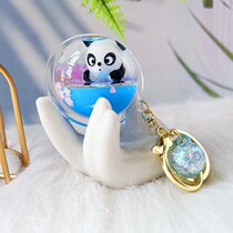 Cute cartoon ice and snow panda quicksand floating small water droplet keychain bag car pier pendant gift gift