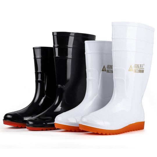Large size flat sole medium and high tube white sanitary boots rain boots