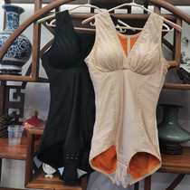 Autumn and winter V collar thickened Garsuede with bra warm triangle one-piece shapen clothes