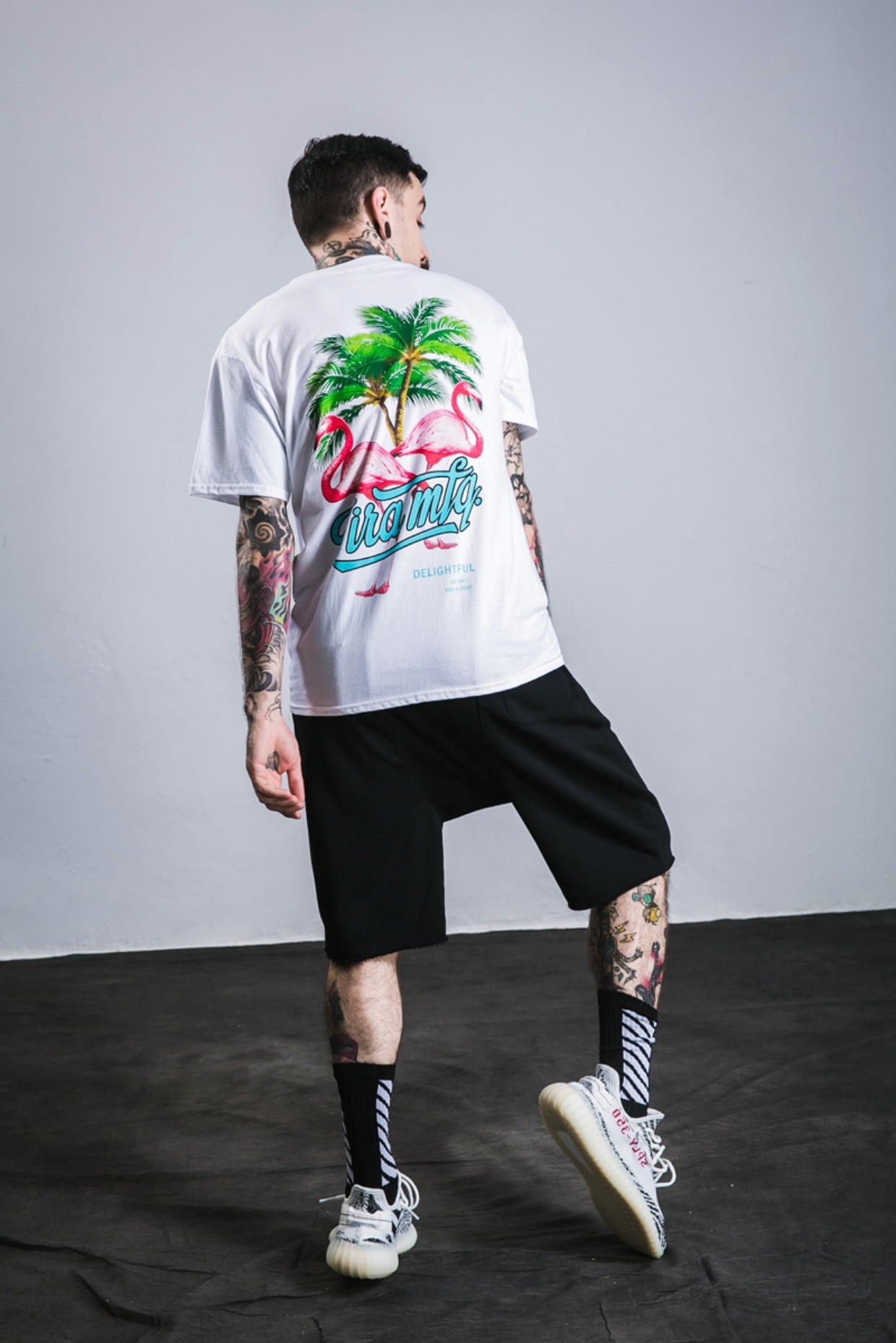Thời trang đường phố nguyên bản Châu Âu và Châu Mỹ hip hop lỏng lẻo Phiên bản Hàn Quốc của những người yêu thích flamingo kích thước lớn áo thun ngắn tay đường phố nửa tay áo áo thun trắng nam