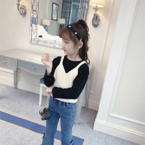 Girls Knitted Set Spring and Autumn 2021 Net Red Stacked Girl Sling Top base shirt Childrens Fashion Two-Piece Set