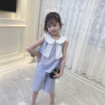 Girls wide leg pants set Blue 2021 New Korean version of foreign style jacket mosquito pants childrens summer two-piece summer