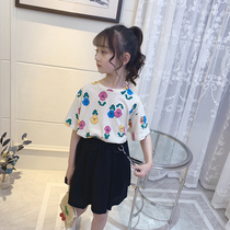 Girls Net red T-shirt summer 2021 New Fashion little girl floral top color half sleeve children short sleeve summer