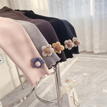 Ran ran leggings girl plus velvet thickened 2021 new black one-piece velvet wear flowers childrens pants winter