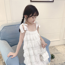 Girls Cake Dress 2021 New Bohemia Ocean Sling Skirt White Childrens Summer Dress Peng
