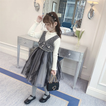 Girls small fragrant style dress spring and autumn 2021 new foreign style little girl skirt Plaid long sleeve children princess dress