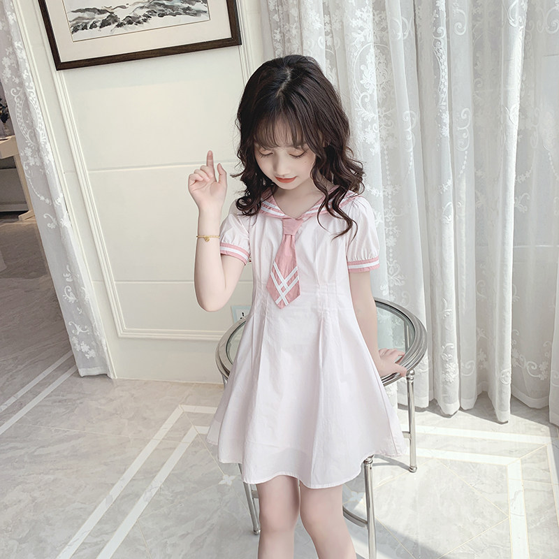 College style girl dress summer 2021 new fashion navy collar retro foreign children summer dress