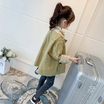 Girls windbreaker medium and long 2021 autumn new Korean lace little girl jacket foreign style childrens tooling jacket