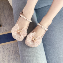 Girls Crystal Princess Shoes Spring and Autumn 2021 New Little Girl Shoes Bow Rhinestone Soft Bottom Children Aisha Shoes
