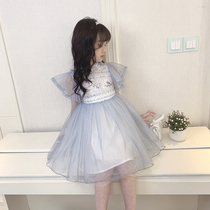 Girls summer dress 2021 new fashion foreign style mesh gauze short sleeve princess dress retro childrens puffy dress summer