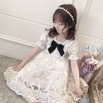 Beautiful girls dress 2022 new trendy French girls lace dress childrens princess dress high-end summer