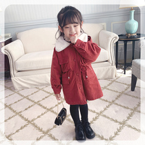The girl Parker clothing autumn and winter 2021 baby coat plus velvet long waist waist winter children cotton suit
