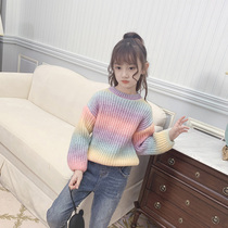 Childrens sweater 2021 Spring and Autumn New Fashion casual Rainbow Girl top long sleeve childrens sweater