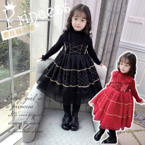 Girl dress winter dress dress 2021 new black plus velvet princess dress foreign style children Heben sweater skirt