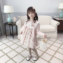 The girl suit autumn 2021 New Fashion Lady floral dress knitted cardigan childrens two-piece set