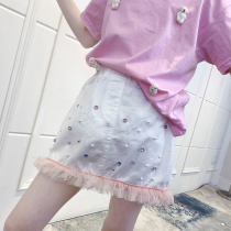 Girls denim skirt summer 2021 new fashion Korean version of small children lace skirt children skirt