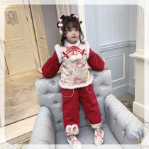 The girl Tang winter 2021 New thick female baby dress Chinese style red childrens cotton suit