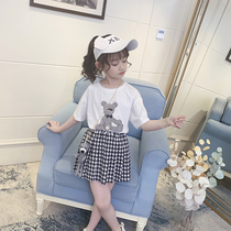 Girls Dress Summer Cartoon Bear Pattern 2021 New Fashion Short Sleeve Skirt Childrens Summer Dress Two-Piece