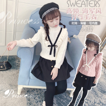 Girl sweater autumn and winter 2021 New thread clothes Princess bow winter warm childrens sweater