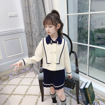 The girls college style set autumn 2021 New Net Red Navy neck coat pleated skirt childrens two-piece set
