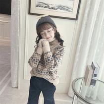 Ran Rans girl sweater Lingge 2021 autumn and winter new childrens clothing pullover sweater childrens Korean version of the inner top