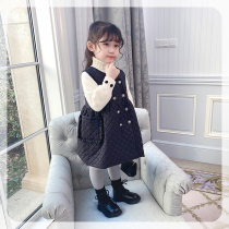 The girls vest dress autumn and winter 2021 new foreign style warm inner set female treasure long childrens vest skirt