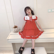 Girls Red Dress Summer Dress 2021 New Fashion Lapel Strawberry Lolita Skirt Children Princess Dress Summer