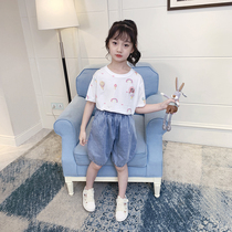 Girls T-shirt summer rainbow 2021 new fashion Korean version of high waist foreign atmosphere clouds girls coat childrens short sleeves