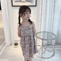 Girls Mori dress summer 2021 new fashion Korean version of holiday beach dress children suspenders flower skirt summer