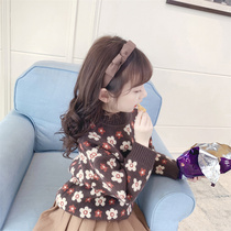 The girl sweater autumn and winter 2021 New retro high collar sweater knitted thick childrens base shirt
