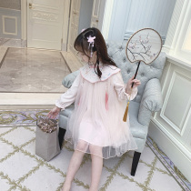 Hanfu girl costume 2021 spring and autumn Chinese style new skirt cloud shoulder Super fairy long sleeve childrens autumn dress