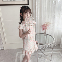 Girls summer cheongsam short sleeve 2021 New Flower fashion foreign style childrens improved dress Chinese style summer