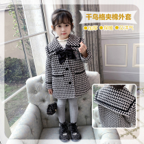 Ran Rans girls coat winter 2021 new foreign style thousand bird grid woolen coat long thick childrens winter clothes