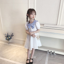 Girls dress short sleeve navy collar 2021 New sweet college style little girl skirt foreign style children summer dress