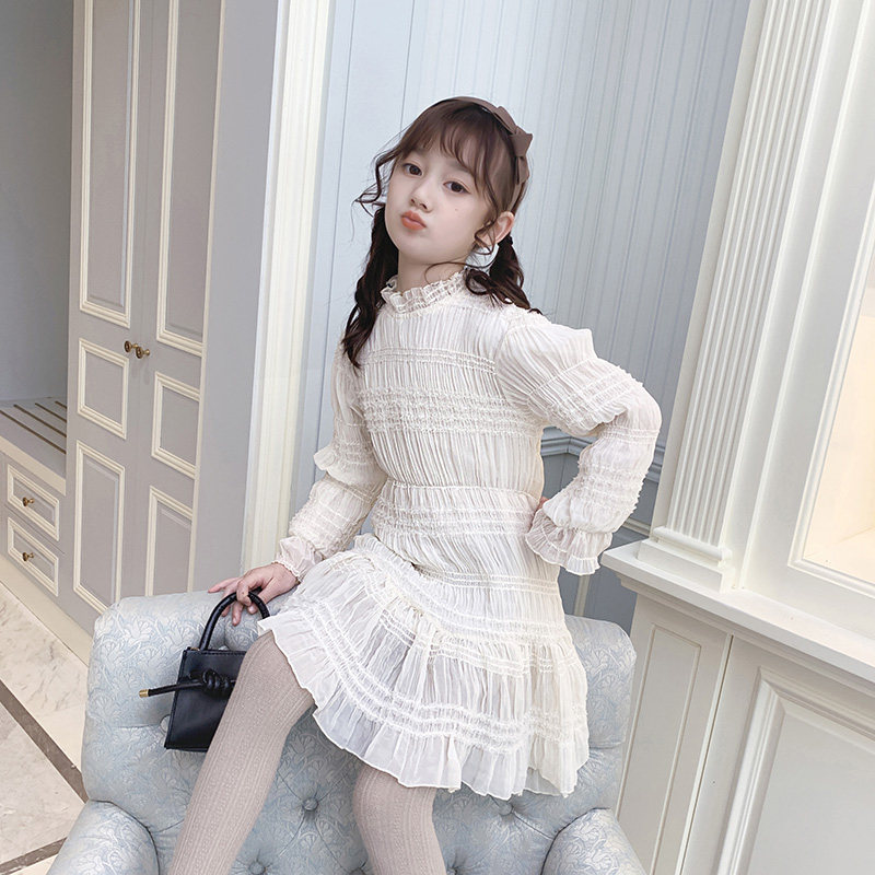The girl's base dress 2021 new autumn wooden ear one-piece dress fashion sequins children's skirt