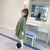 Girls Sweatshirt Spring and Autumn Hooded 2021 New Korean Fashion Little Girl Top Long Gray Childrens Autumn Dress