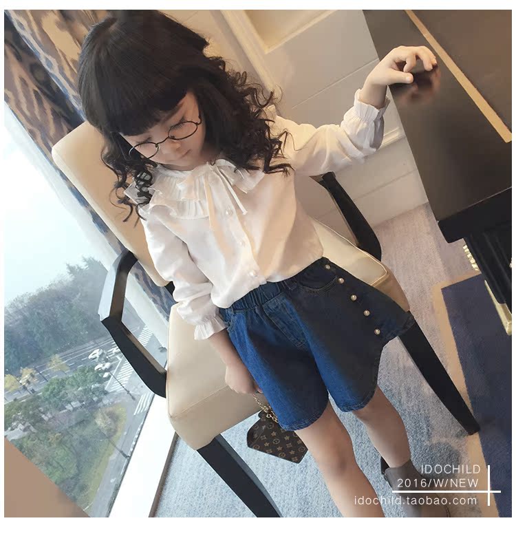 Áo sơ mi trắng trẻ em 2019 xuân hè mới cho bé gái Hàn Quốc chạm đáy áo cotton nữ bé bé áo dài tay - Áo sơ mi quần áo bé gái