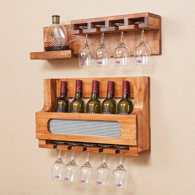 Solid wood wine rack wall hanging living room goblet rack Creative dining room log wine glass rack Hanging wine rack on the wall